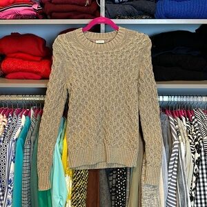 J Crew tan with gold metallic threads long sleeve crew neck sweater size XS